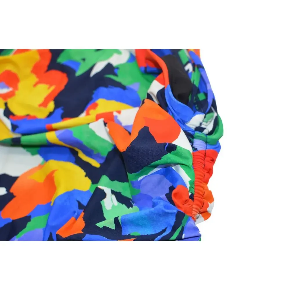 Lauren Ralph Lauren Bold Floral Shirred Plunge One Piece Swimsuit